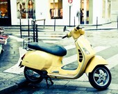 Rainy day in Paris yellow vespa- 8x10 Fine Art Photograph - European Photo - Affordable Decor - Sunshine Yellow - rebeccaplotnick