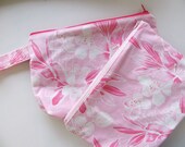 Upcycled Cosmetic Bag Set Accessory Bags Pink and White Flower Cosmetic Case Pink Lilly Soft Pink  Zipper Pouch Recycled Cotton