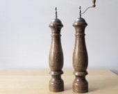 pair vintage turned wood salt shaker and pepper mill