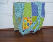Large Rag Bag Purse - Blue, Lime, Cat Print