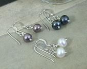 SET - Single Pearl Sterling Silver Earrings Custom Bridesmaids Gift Multiple Pairs Plum Blue White - Cool Yule Handcrafted