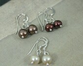 SET - Single Freshwater Pearl Sterling Silver Earring Custom Bridesmaid Gift Multiple Pairs Merlot Brown Antique Ivory- Fireside Handcrafted