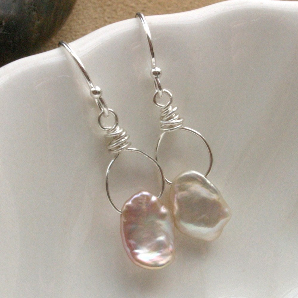 Blush Keishi Pearl Sterling Silver Mini Wrapped Hoop Earrings - Simplicity Handmade