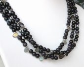 Multi Strand Necklace Navy Marine Blue Iolite Labradorite Goldstone Sterling Silver  - Starry Night Handcrafted