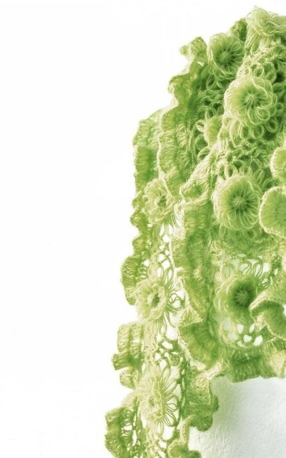 Green Crochet Scarves - Mohair Crochet Scarf - Asparagus Citruses Apple Lime Kiwi Pear Avocado