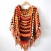 Fall foliage.. Crochet shawl.. Autumn Colors Rusty Red Crocodile w Fringe Wrap Stole Coffee Brown Orange Bamboo Mustard