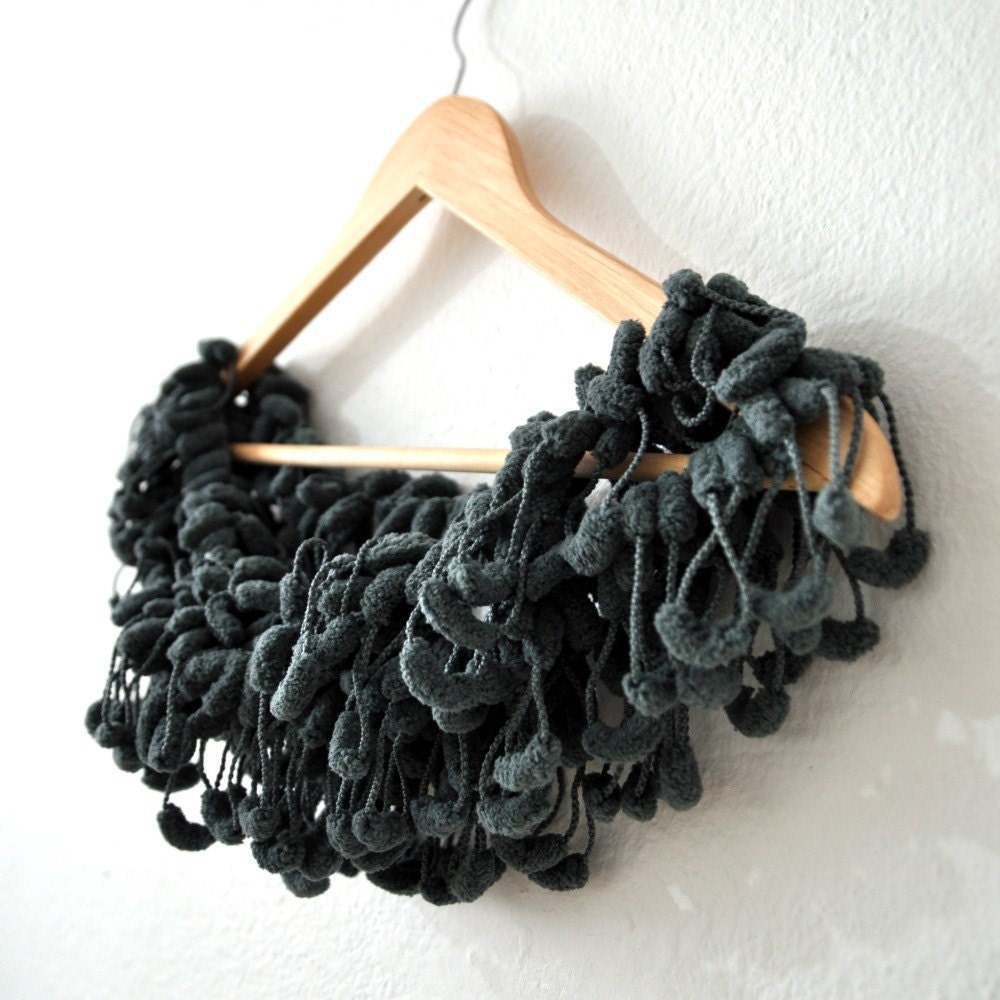 Charcoal Gray Crochet Scarf. Winter accessories. Curly Mulberry Scarf