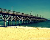 Beach photography - Surf City Pier - 5 x 7 fine art color photograph - teal beige golden yellow