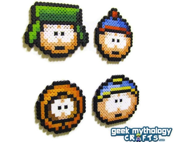 Set of 4 South Park Bead Sprite Decorative Magnets - Stan, Kyle, Kenny, Cartman