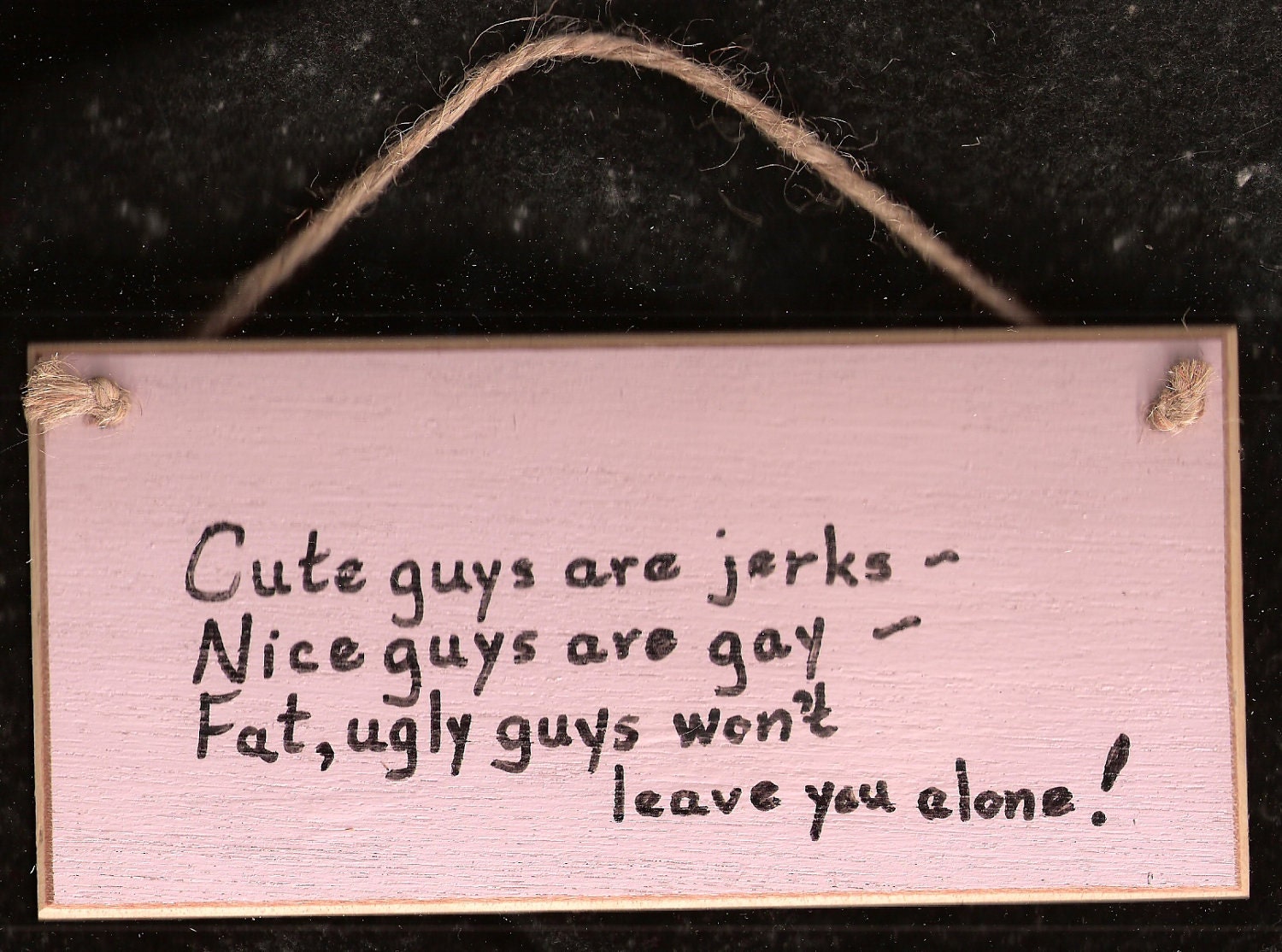 Cute guys are jerks   Nice guys are gay   Fat ugly guys won't leave you alone