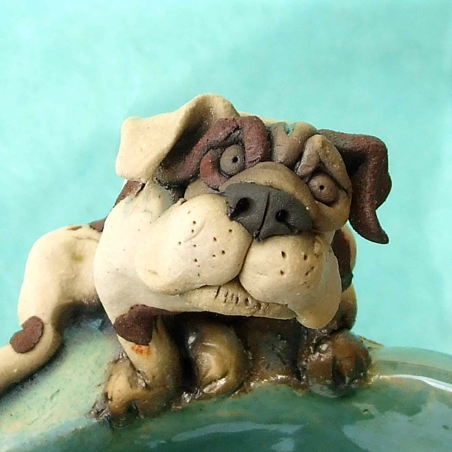 Bulldog Dog Bowl Ceramic Sculpture