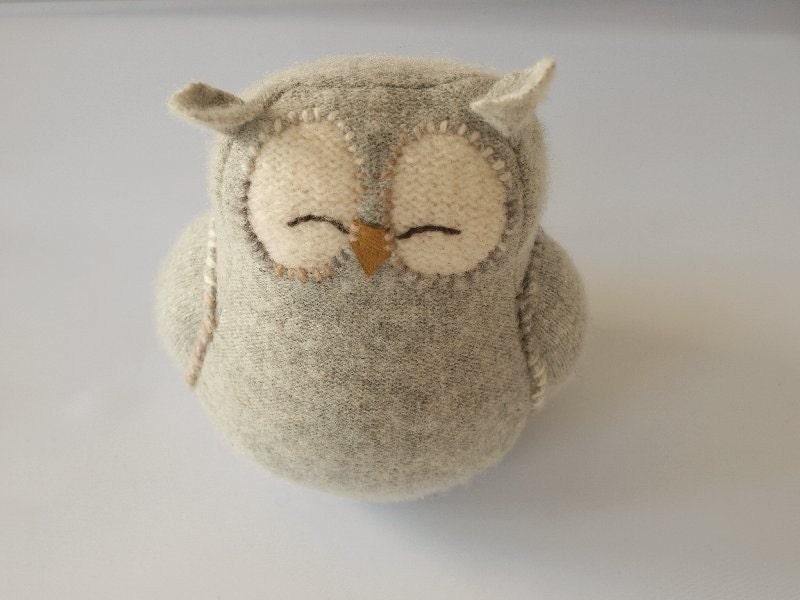 Upcycled Felted Wool Grey Sleepy Owl