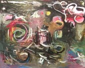 Olive Abstract Painting Landscape Original Art pink green painting abstract landscape pink olive art sj.kim