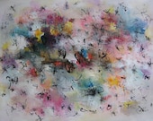 butterfly art dragonfly painting original abstract pink blue orange landscape contemporary modern art  by sj.kim