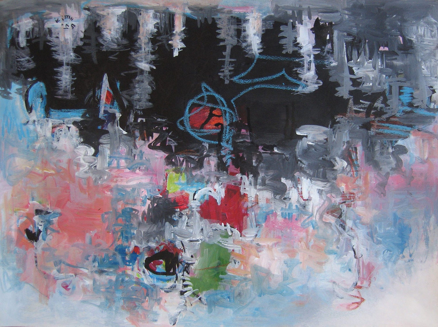 Shadow Abstract Art painting Original pink blue grey black painting modern seascape painting 18x24 by sj.kim