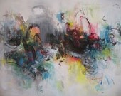 abstract yellow blue landscape painting  original abstract seascape acrylic ink contemporary modern paitning by sj.kim