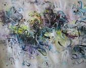 contemporary art abstract painting landscape yellow blue purple painting green original abstract seascape modern acrylic ink art 18x24 sjkim