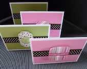 Mini Note Cards - Set of 4 - Hot pink and Lime green