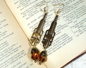 Art Deco Architectural Earrings topaz and antiqued brass