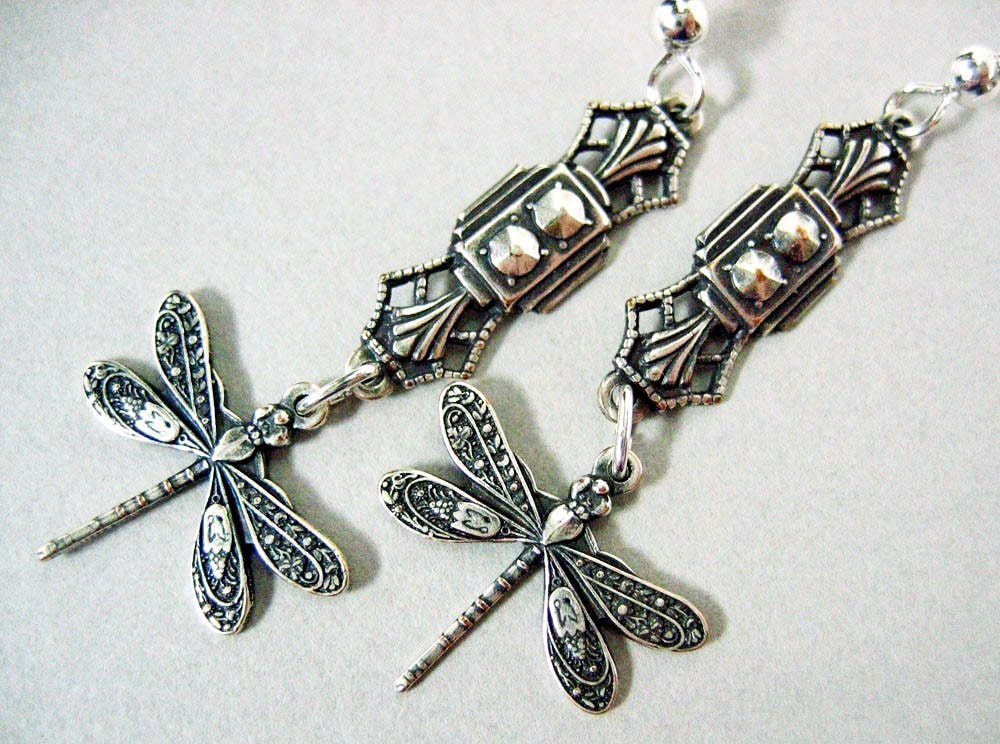 Delicate Art Deco Dragonfly Earrings Art Deco Earrings