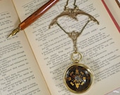 Functional Brass Compass Necklace Ornate Flying Bird