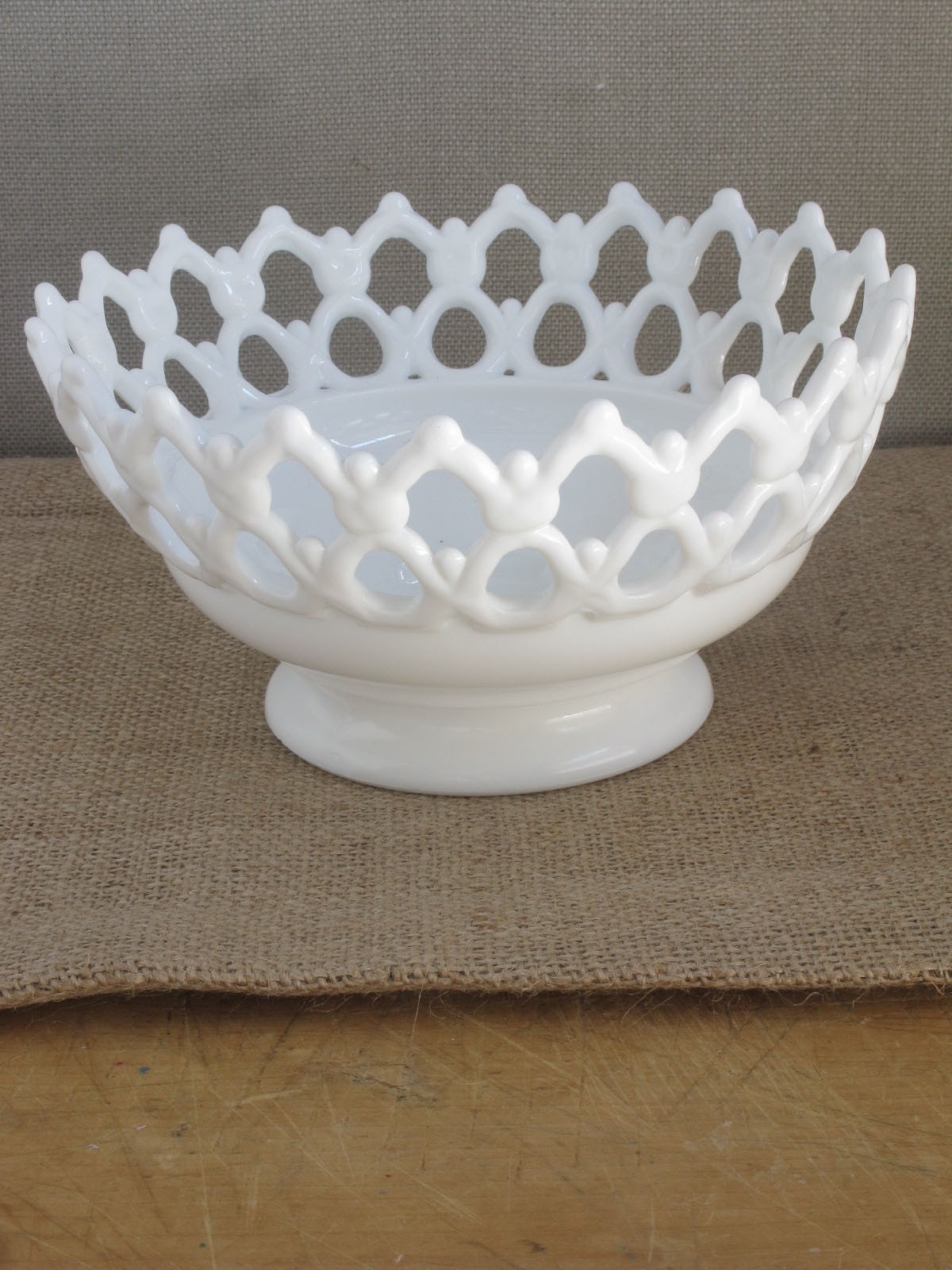 Bowl -1940s Lace Edge Footed Milk Glass