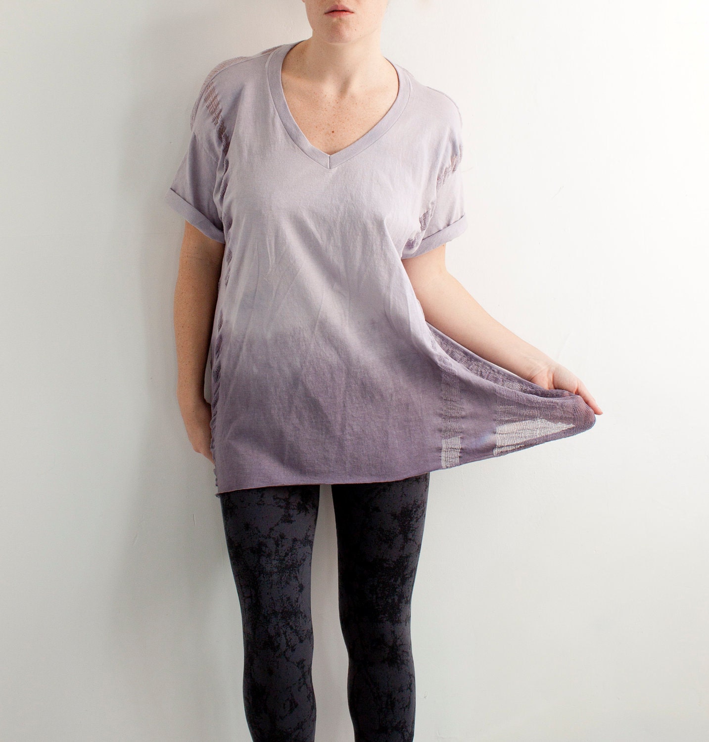 SALE - Shredded T-Shirt in Lilac Ombre - One of A Kind - Size Large