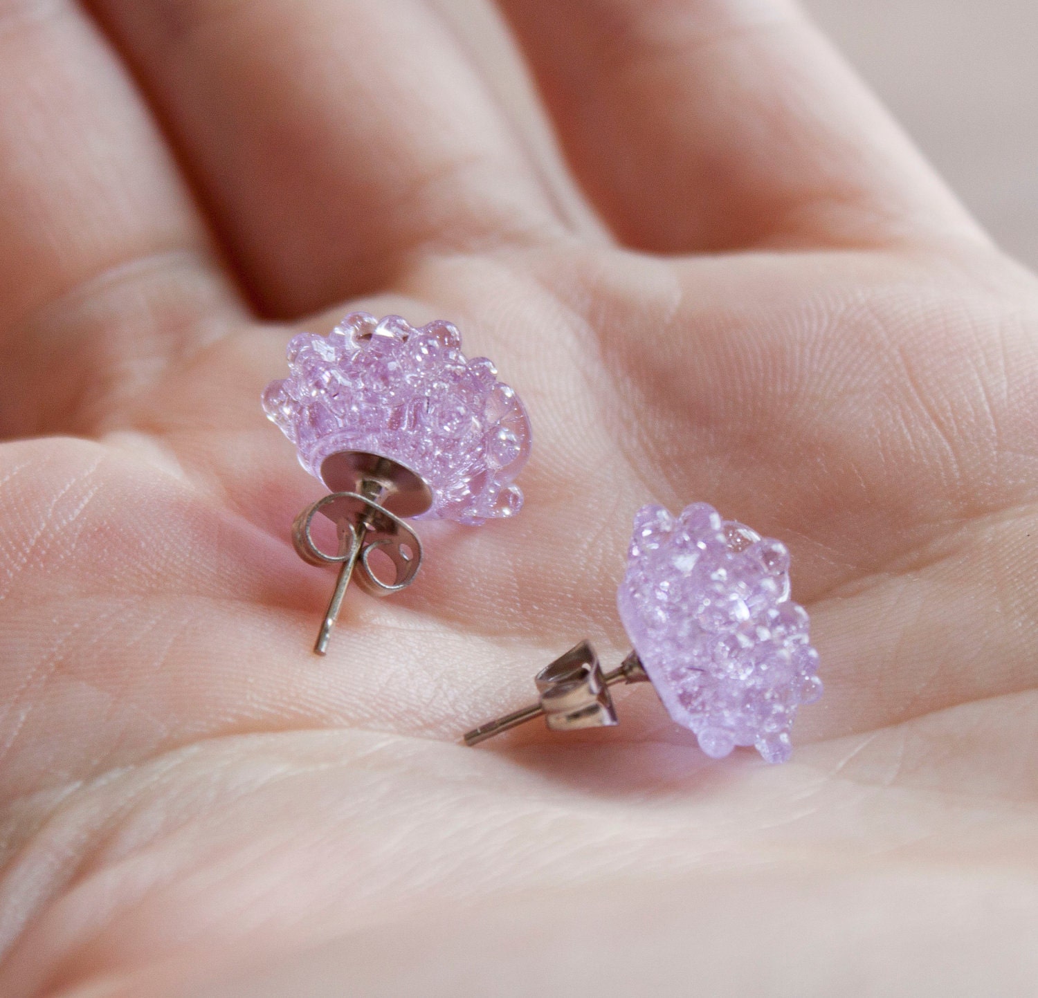 Glass Cluster Dot Earrings - Lilac