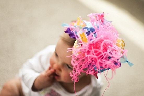 Easter Bow with Bright Peeps Over The Top  Bow on matching Headband Free Shipping On All Addional Items