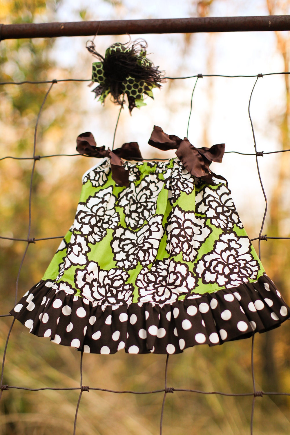Lemongrass Green Cream and Brown Pillowcase Dress Free Shipping On All Addional Items