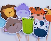 Jungle Friends Party - Set of 12 Assorted Jungle Animal Cupcake Toppers by The Birthday House