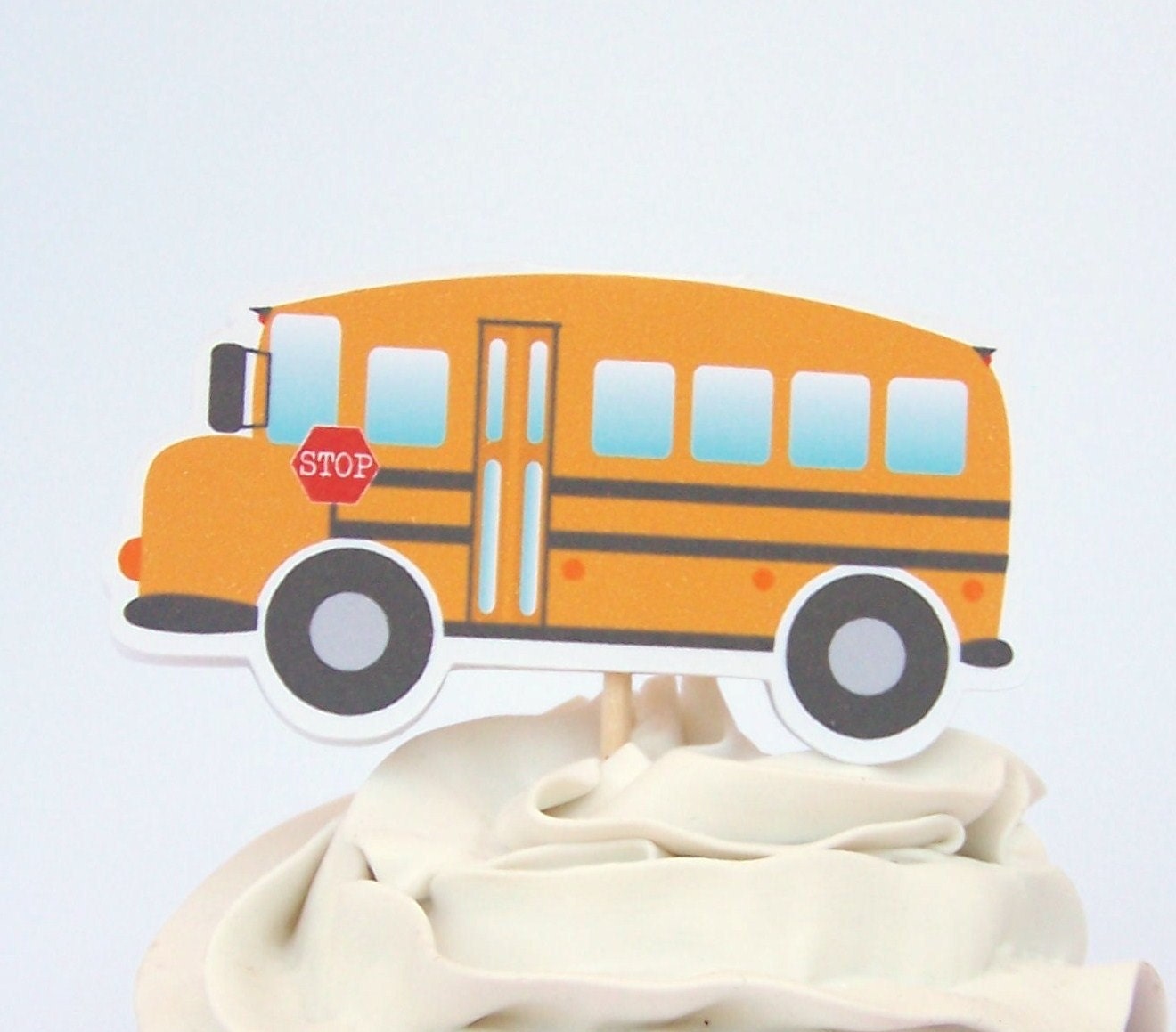 School Days Party - Set of 12 School Bus Cupcake Toppers by The Birthday House