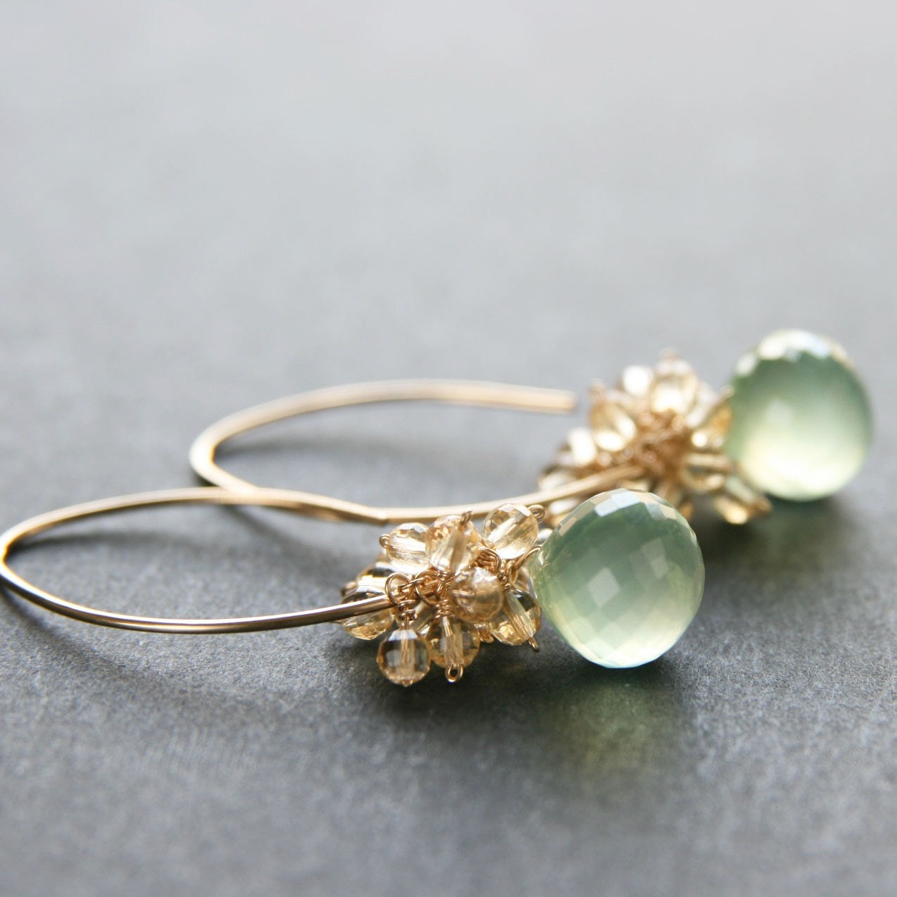 Prehnite Citrine Cluster Goldfilled Earrings