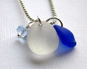 Blue White Sea Glass Necklace