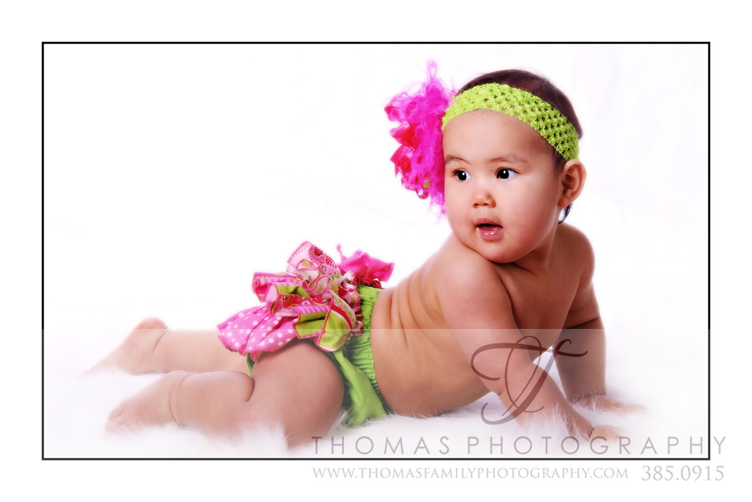 The Hope- Fancy Pants Ruffled Diaper Cover in Hot Pink and LIme with Matching Hair Bow-Photo Prop