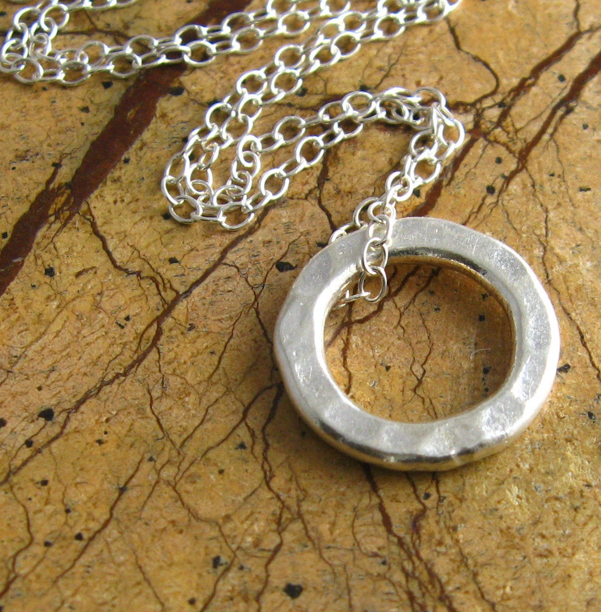 SALE Hammered Silver Circle Necklace Hill Tribe Silver Sterling Silver Cable Chain - newhopebeading