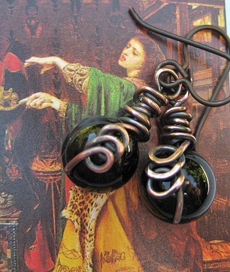 Black Onyx Earrings, handmade. Eye of Newt.