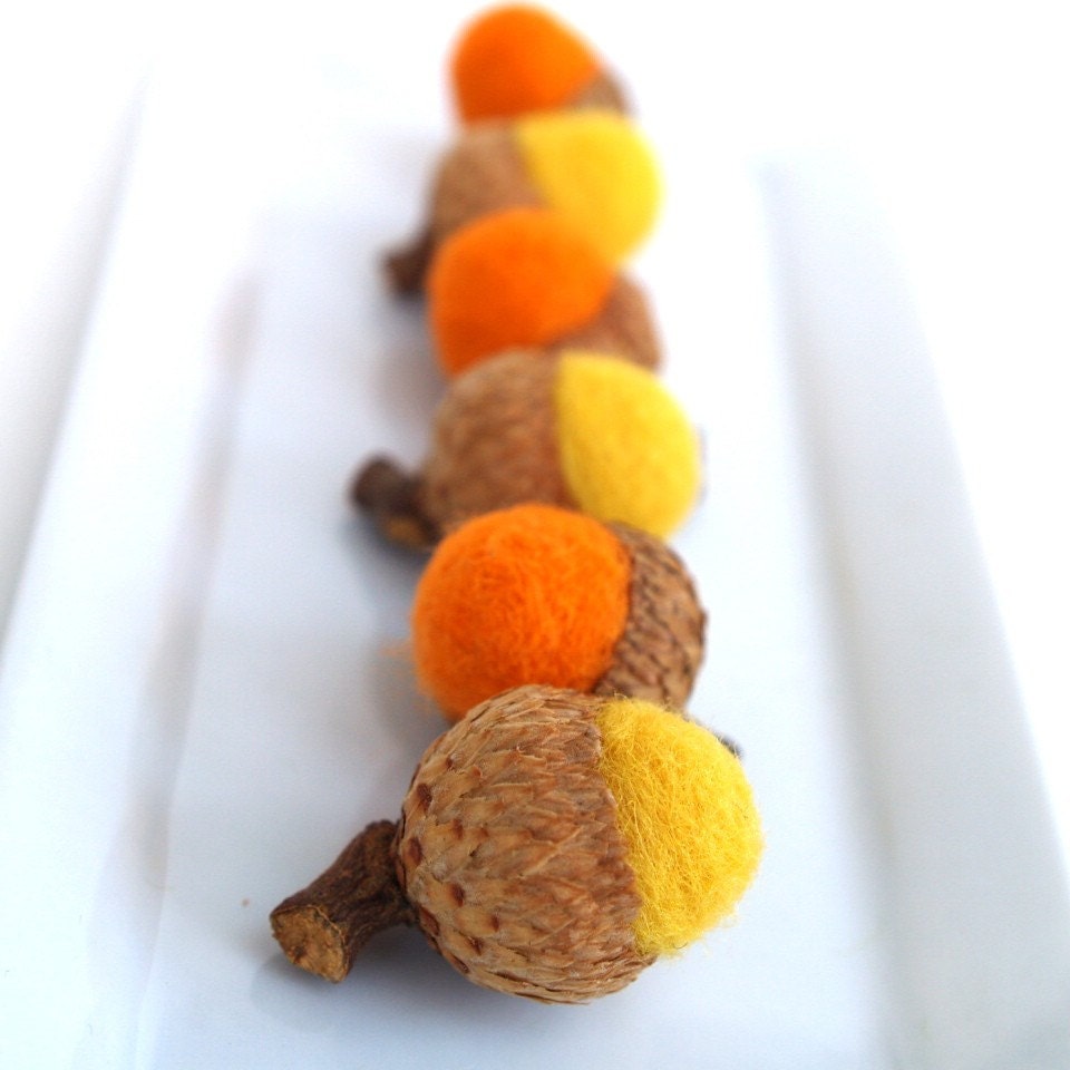 Candy Corn Acorns, Halloween Decorations 6 Felt Handmade Woodland Colorful Orange yellow Halloween home decor Fall Thanksgiving