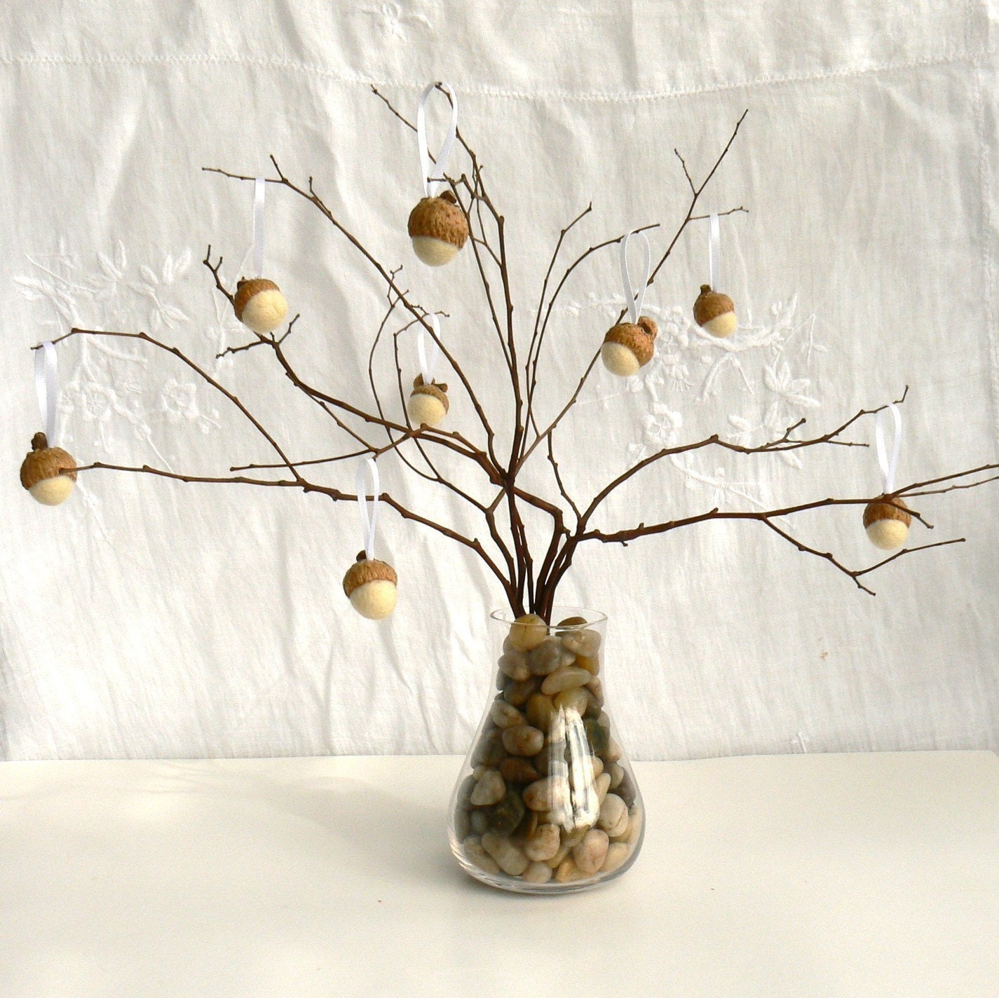 White Wedding Decorations, Christmas Tree Decorations Needle Felted Acorns Snow Table Centerpiece, Woodland, Fairytale, Magical 10