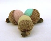 Needle Felted Acorns, 9 Wool Home Decor Soft Pastel Handmade Waldorf Woodland Natural Nature Autumn Fall Thanksgiving Country Rustic