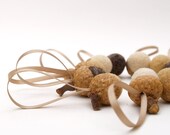 Acorn Ornaments Felted, Nature Inspired Eco Friendly Hanging Decorations, Neutral Colors Beige White Chocolate Brown, 12 Autumn Fall