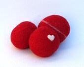 Felted Rocks, colorful handmade all natural wool felt home decor love heart housewares paperweight stone pebble dude hostess gift RED 3