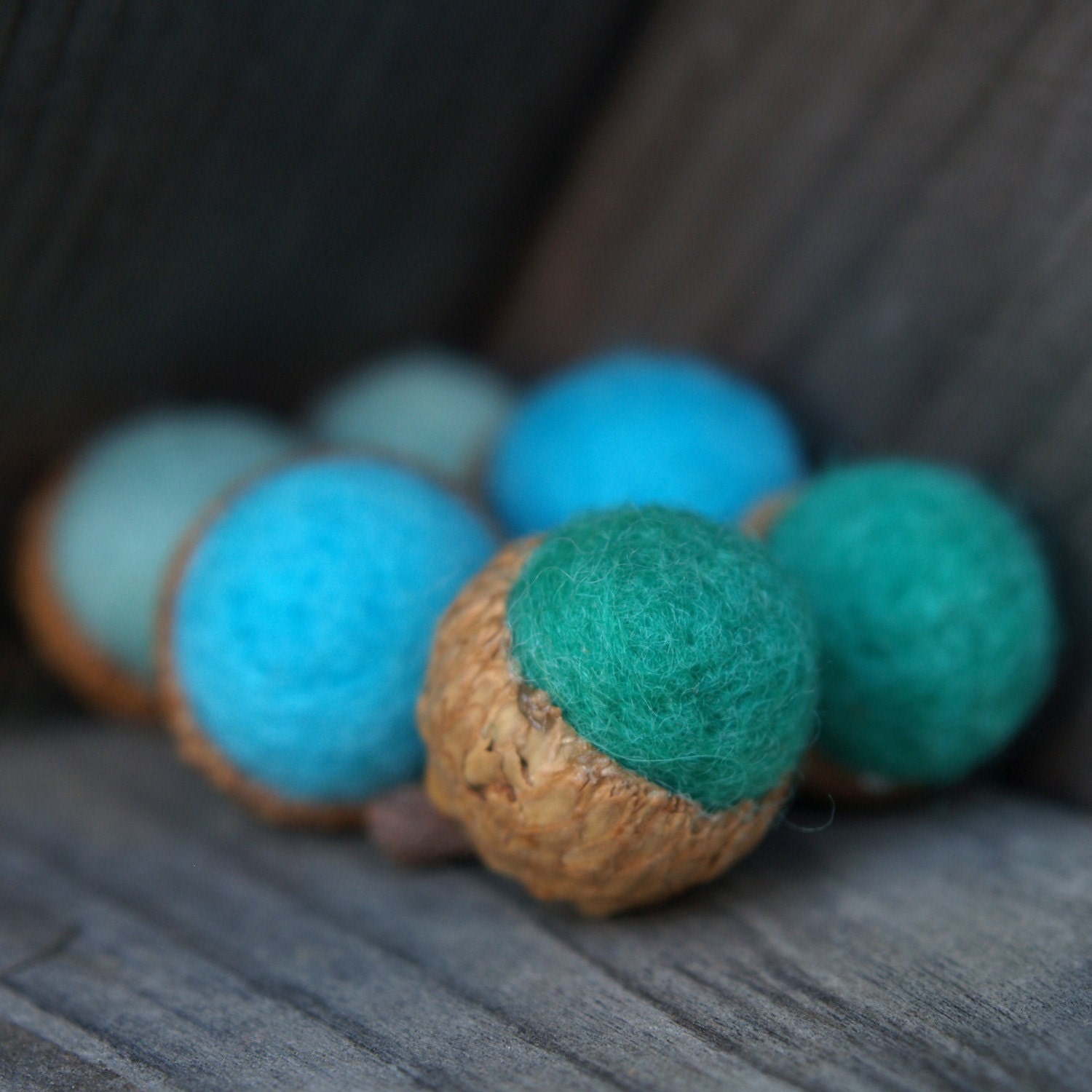 Wool Handmade Acorns, 6 Needle Felt Felted Home Decor Teal Green Blue Waldorf Woodland Natural Nature Autumn Fall Thanksgiving Ocean