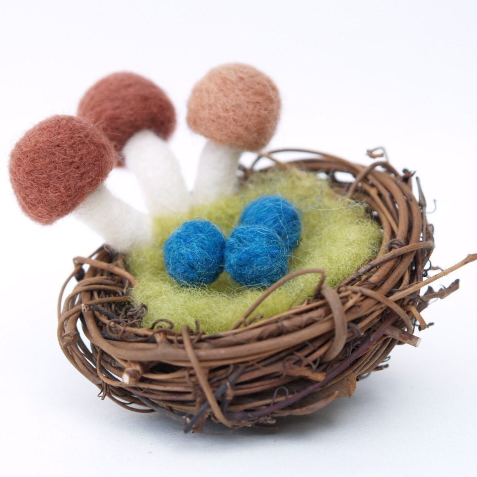 Spring Nest with three Sweet Eggs, needle felted woodland display home decor table centerpiece Spring decorating turquoise blue