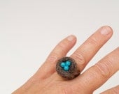 Robins Nest Ring, wool felt jewelry woodland inspired turquoise blue wearable art Waldorf children bridesmaid flower girl romantic gift