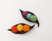 Rainbow Peas in a Pod, needle felted display, unique handmade wool garden home decor nature inspired fall autumn Christmas winter decorating