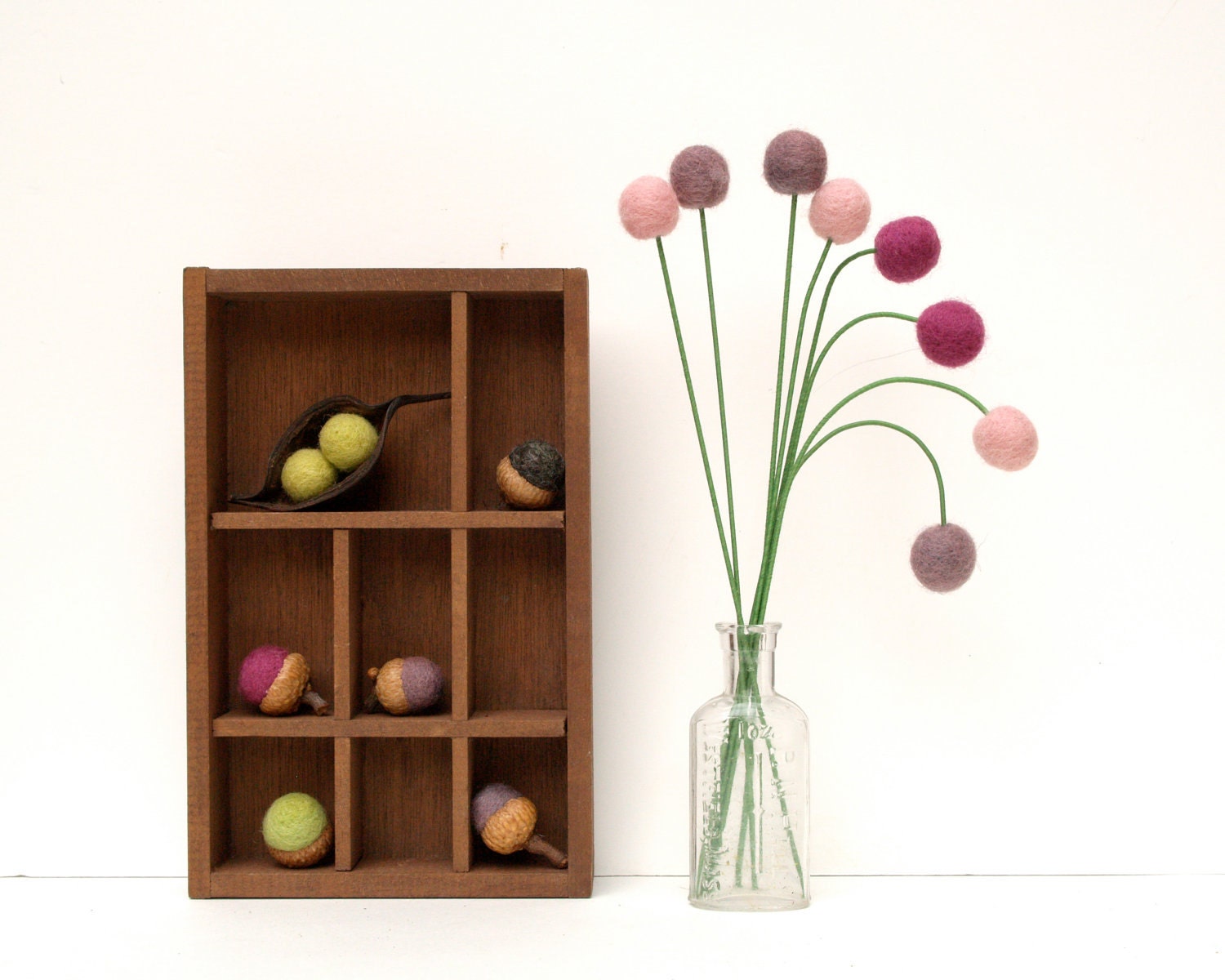 Wool Craspedia Flowers, Colorful Handmade Felt Billy Button Balls, Purple Lavender and Blushing Pink Home Decor Decorating Acorn