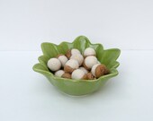 White Acorn Decorations, 10 Handmade wool Needle Felted Moss Green Leaf Bowl Included Woodland Waldorf home decor weddng baby shower favors