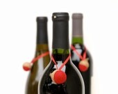 Wine Bottle Charms, 3 Red Acorn pretties necklace Thanksgiving table Rustic needle felted woodland hostess gift unisex Dude - Fairyfolk