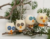 Felt Owl Ornament Christmas Wool Decorations Woodland Tree Fairytale Handmade Nursery Home Decor Blue White Green